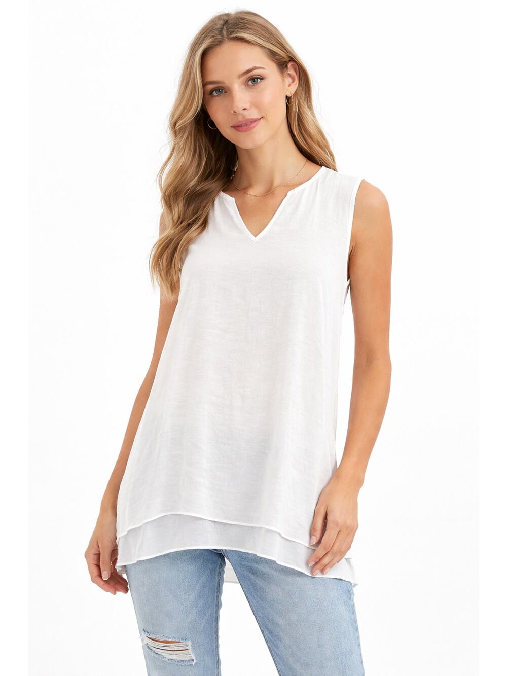 Cristina B White Tank Top Women’s Small Lightweight Flowy Layered